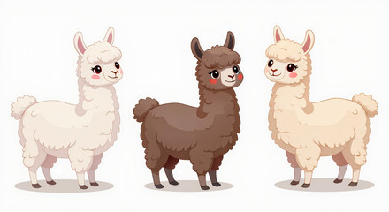 Fototapeta premium Cute Llama Illustration Set with Three Colorful Cartoon Llamas - Perfect for Children's Projects and Animal-Themed Designs