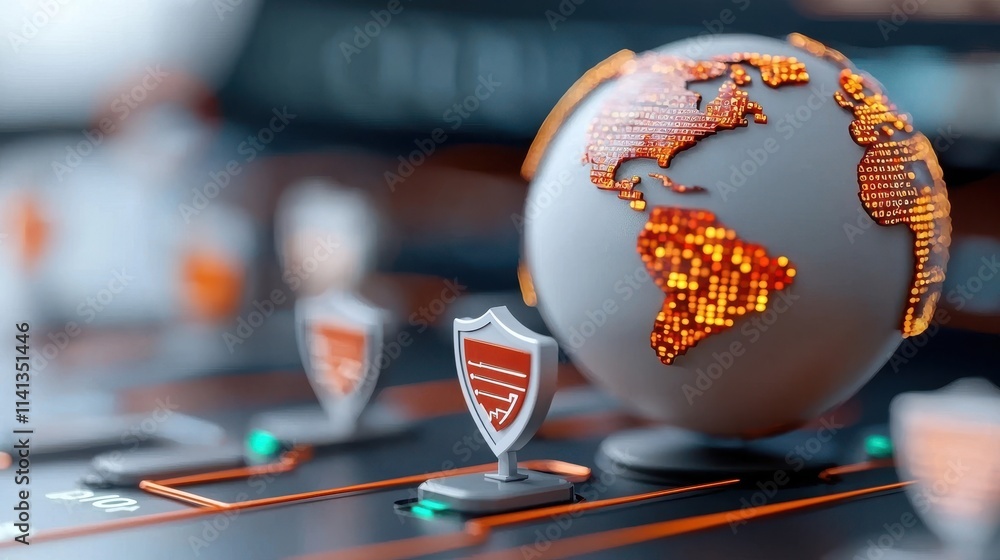 Poster a futuristic and innovative world globe display showcasing global business and technology concepts o