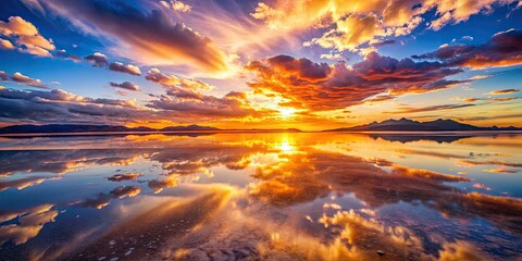 Fototapeta premium Golden hour hues mirrored in salt, a spontaneous photograph of breathtaking beauty.