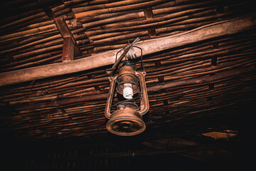 an old-fashioned lamp in a classic restaurant