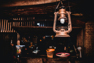 an old-fashioned lamp in a classic restaurant