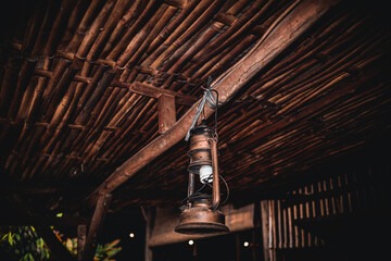 an old-fashioned lamp in a classic restaurant