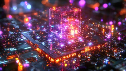 Neon Circuitry Cube: A Digital Dreamscape