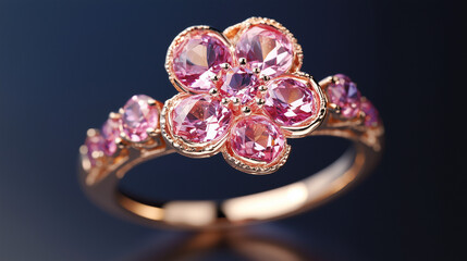 Plum blossom themed ring with pink floral design  

