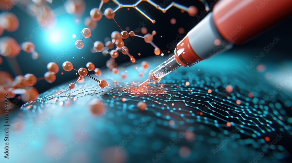 Poster closeup view of molecular structures and patterns under a microscope representing scientific researc