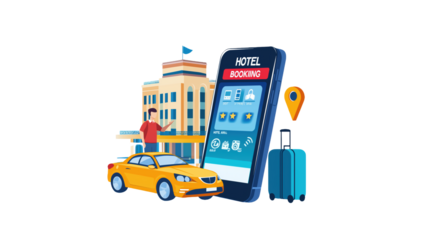 Illustration of a Hotel Booking Process Featuring a Smartphone