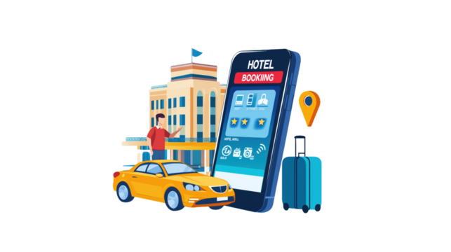 Illustration of a Hotel Booking Process Featuring a Smartphone