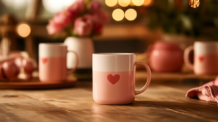 stylish set of ceramic coffee mugs with heart design, perfect for cozy moments