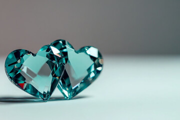 Two crystal heart shaped decorations in minimalist style