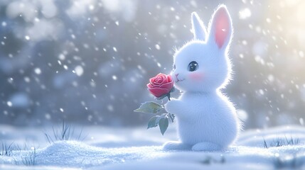 celebrating valentines day with a cute rabbit holding a rose
