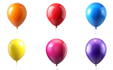 Collection set photo of colorful different air balloons in a row isolated on transparent background, birthday party or any festive event decor 03