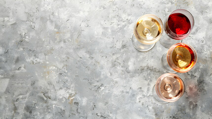 Flat Lay of Red Rose and White Wine Glasses on Elegant Background


