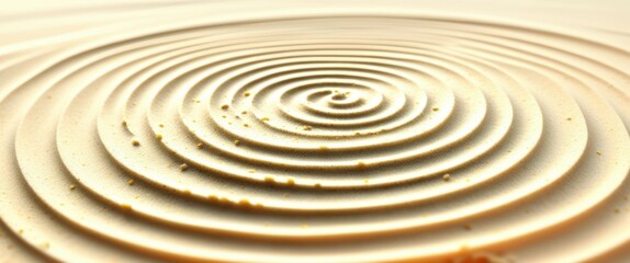 Obraz premium A close-up photograph of a circular ripple pattern on the surface of water, with concentric circles radiating outward from the center. The water is a light, creamy color, and the lighting is soft and 