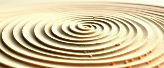 Naklejka premium A close-up photograph of a circular ripple pattern on the surface of water, with concentric circles radiating outward from the center. The water is a light, creamy color, and the lighting is soft and 