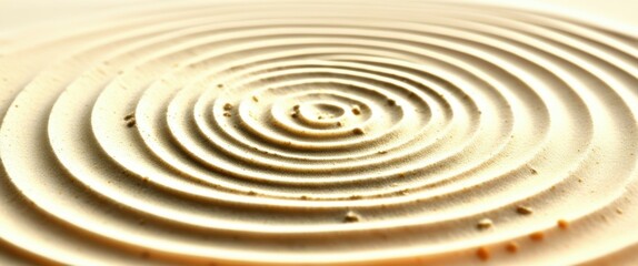 Obraz premium A close-up photograph of a circular ripple pattern on the surface of water, with concentric circles radiating outward from the center. The water is a light, creamy color, and the lighting is soft and 