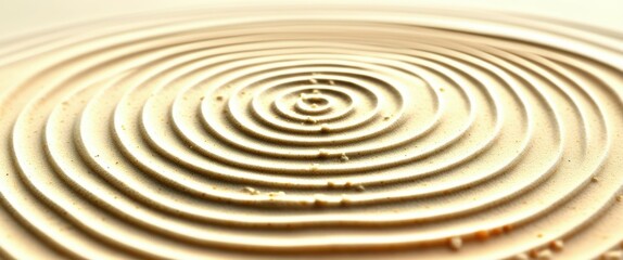 Obraz premium A close-up photograph of a circular ripple pattern on the surface of water, with concentric circles radiating outward from the center. The water is a light, creamy color, and the lighting is soft and 
