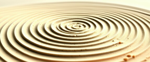 Obraz premium A close-up photograph of a circular ripple pattern on the surface of water, with concentric circles radiating outward from the center. The water is a light, creamy color, and the lighting is soft and 