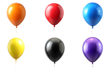 Collection set photo of colorful different air balloons in a row isolated on transparent background, birthday party or any festive event decor 04