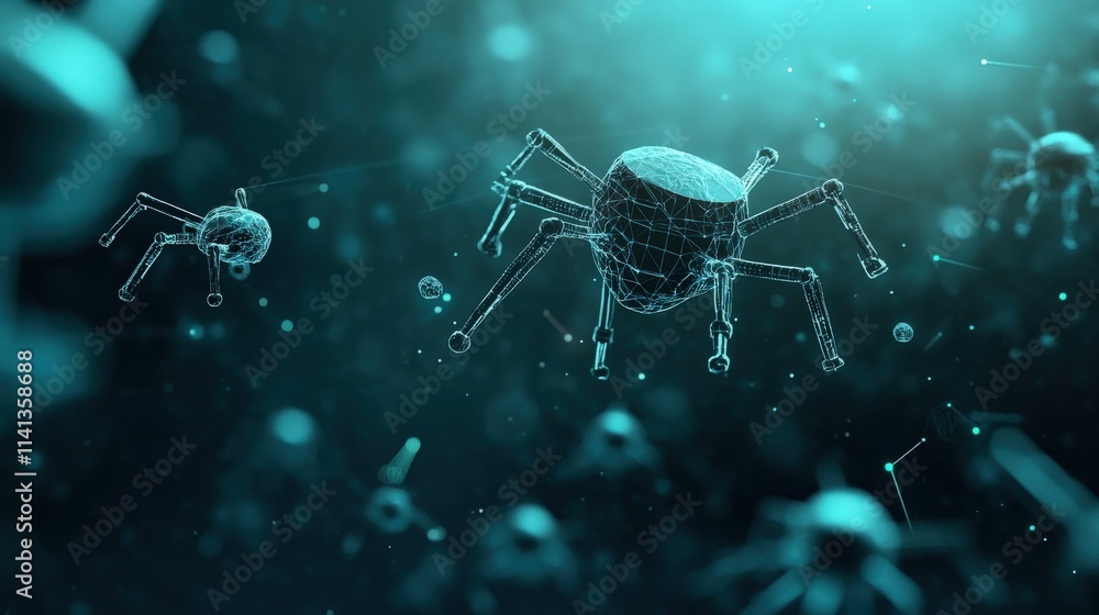 Aufkleber Futuristic Representation of Digital Insects in an Abstract Space with Light Effects and High-Tech Aesthetic, Perfect for Science and Technology Illustrations