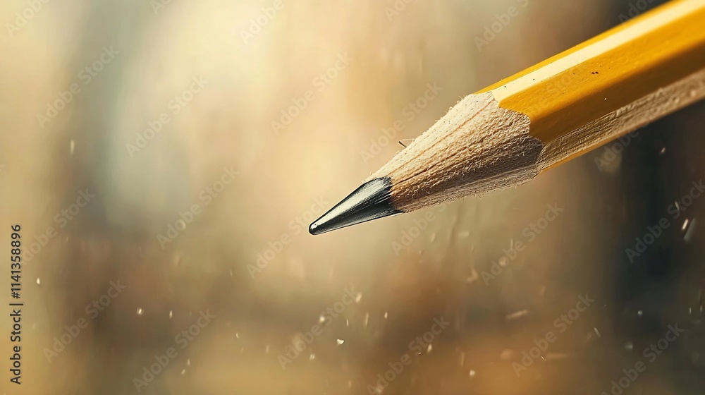 Poster a classic wooden pencil sharpened to perfection is suspended in the air against a subtle beige and w