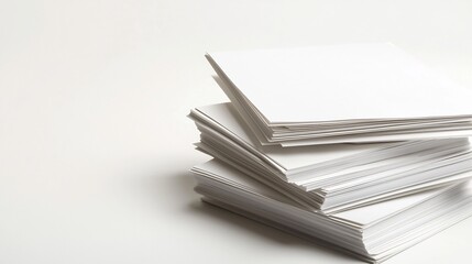 Elegant and minimalist image of a floating stack of blank A4 paper with slight bends and subtle reflections on a clean crisp white background  Perfect for business office or corporate design projects