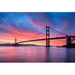 Fototapeta premium Dusk over River: A Panoramic Perspective of Architectural Mastery and Vibrant Skies