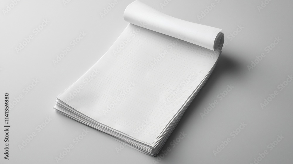 Poster floating paper notepad with visible grid lines set against a clean monochrome background creating a 