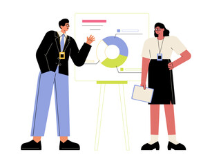 Business marketing planning. Meeting and presentation vector illustration