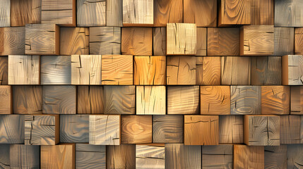 Stylish Wooden Wall with 3D Square Patterns for Contemporary Spaces

