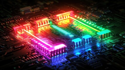 Obraz premium Vibrant Circuit Board: A Symphony of Color and Technology