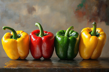 Red, Green, yellow ripe bell peppers