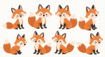 Cute Fox Illustration Collection with Adorable Cartoon Character Designs for Children?s Decor and Educational Use