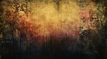Obraz premium Dark Grunge Autumn Forest Background, Distressed Texture, Copy Space