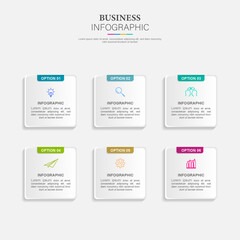 Business Infographic design template Vector with icons and 6 options or steps. Can be used for process diagram, presentations