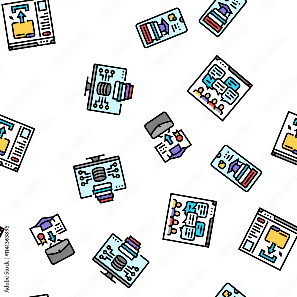Aufkleber online learning platform web vector seamless pattern thin line illustration