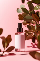 Minimal product of makeup setting spray with greenery