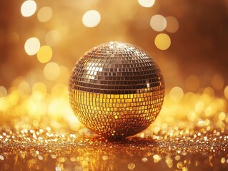 Obraz premium Sparkling Disco Ball on Shimmering Gold Surface