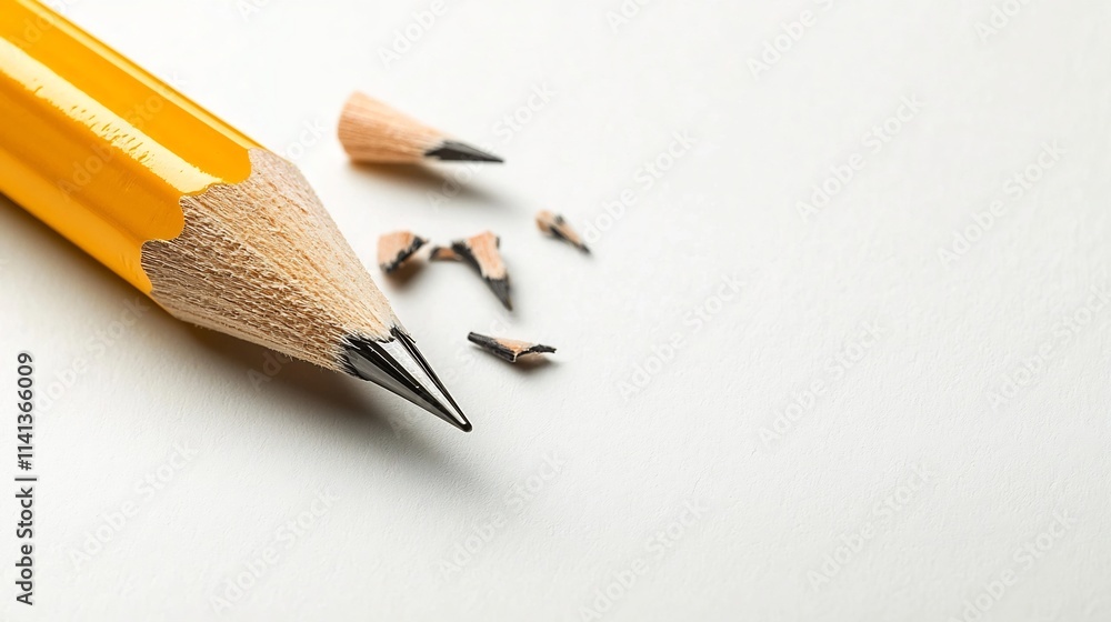 Poster a floating yellow pencil with a sharp point casts a soft shadow on a clean white background showcasi