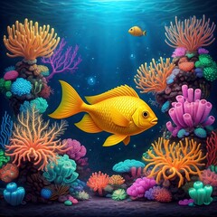 Naklejka premium A vibrant underwater scene with a diverse array of colorful coral reefs and marine life, showcasing the beauty of the ocean.