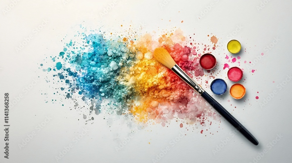 Poster a striking and visually captivating image showcasing a floating watercolor palette with vivid vibran