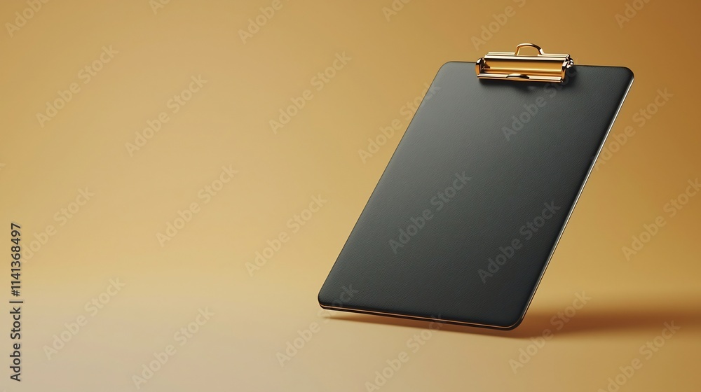 Aufkleber minimalist floating black clipboard with blank paper casting subtle shadows on a neutral background 