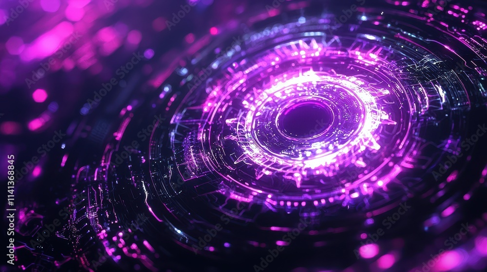 Poster a vibrant, abstract visualization featuring swirling purple and blue patterns, evoking a sense of de
