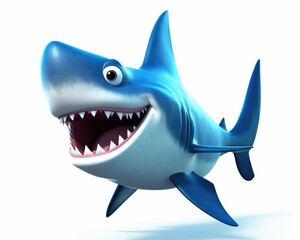 Cartoon style happy shark swimming with big smile and bright color