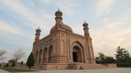 Obraz premium Beautiful historical mosque architecture at dusk in a serene outdoor setting