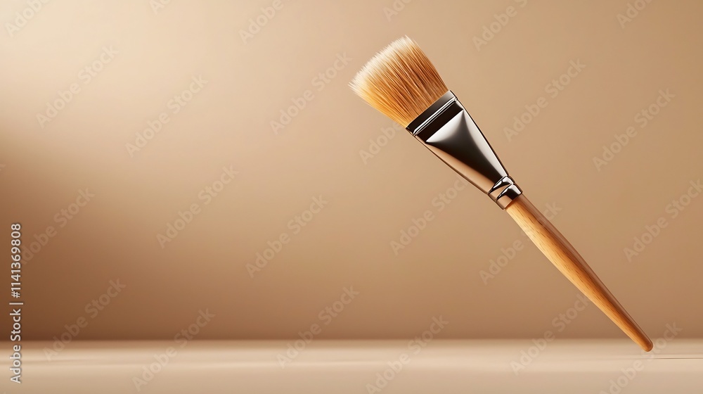 Poster elegant floating paintbrush casting a soft ethereal shadow on a neutral minimalist background concep
