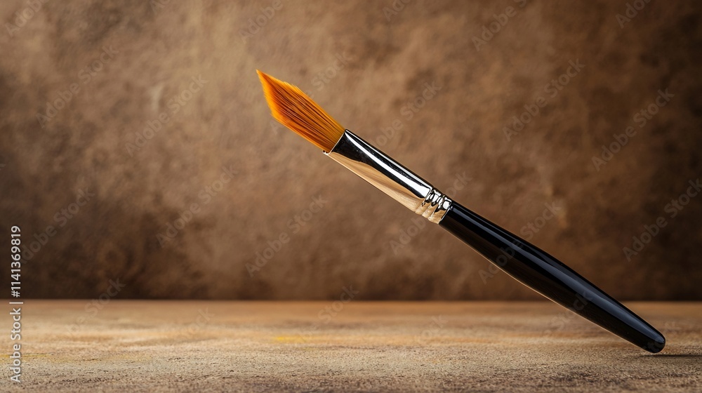 Poster elegant and minimalist floating paintbrush casting a soft shadow on a neutral background symbolizing