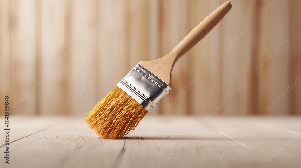 Poster elegant floating paintbrush with clean soft bristles casting a subtle shadow on a serene neutral bac