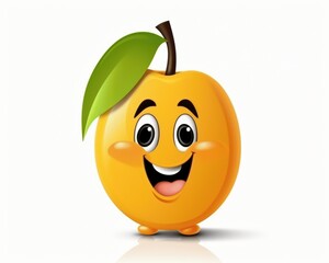 Happy Cartoon Style Yellow Fruit Character with Leaf and Smile
