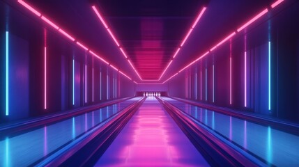 Fototapeta premium Neon Retro Bowling Alley: Futuristic Pink and Blue Glow