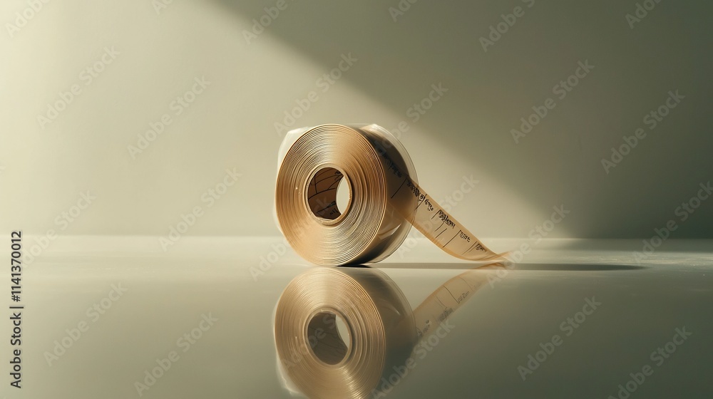Poster a floating roll of transparent tape gently suspended against a pristine white surface creating a min